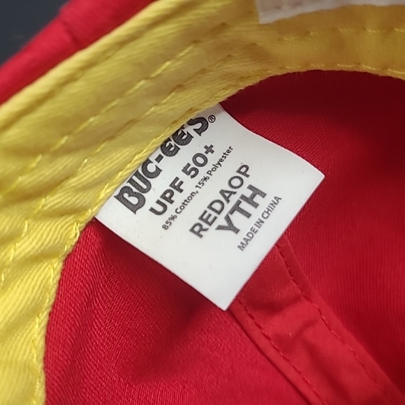 Buc-ees Beaver All Over Logo Print Embroidered UPF 50+ Youth Red Yellow Hat Cap - Picture 12 of 16